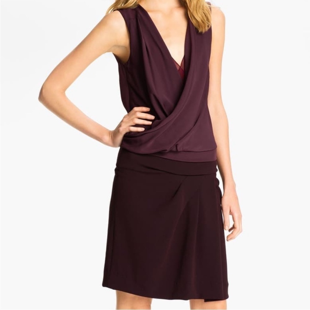 Diane von Furstenberg Sleeveless Draped Faux Wrap Dress Burgundy Wine Size 4